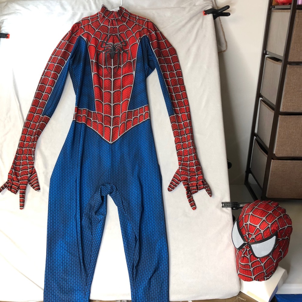 Spider Man Halloween Costume Mens 2XL Full Jumpsuit Mask Tobey Maguire Raimi